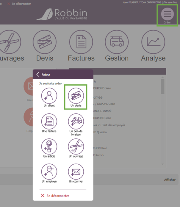 ROBBIN-creation-devis-acces-rapide
